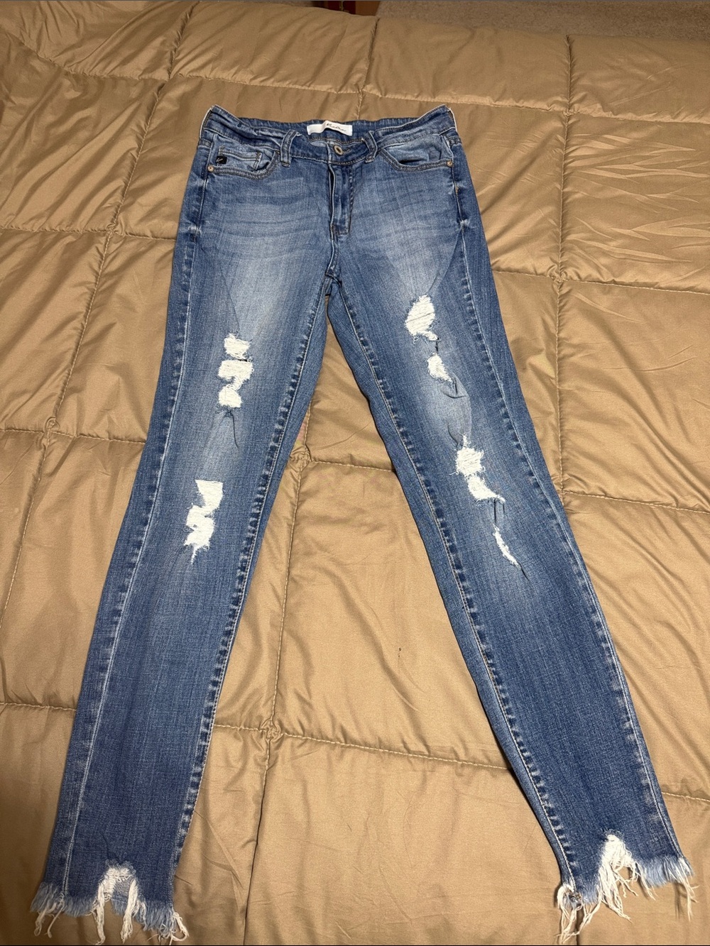 KanCan Light Blue Ripped Skinny Jeans with Frayed Ankles